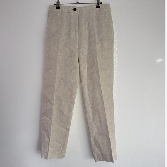 Talbots Women's 100% Linen Straight Leg‎ Tan Button Elastic Trouser Pant Size 4 - Picture 1 of 9